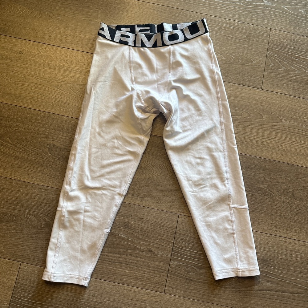 Under Armour boys White Leggings heat gear size large 10-12